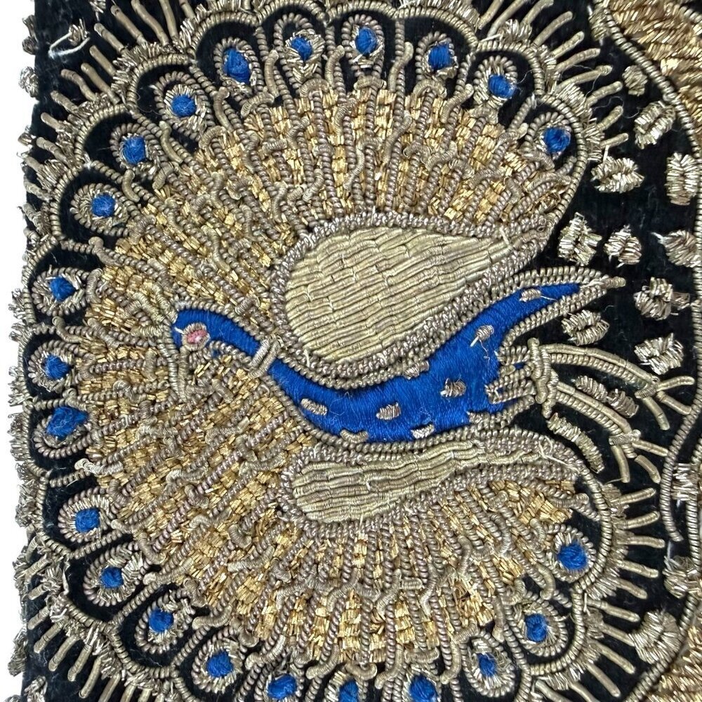 Vintage Black Velvet Peacock Gold Embroidered Beaded Floral Evening Bag Clutch - Picture 11 of 16
